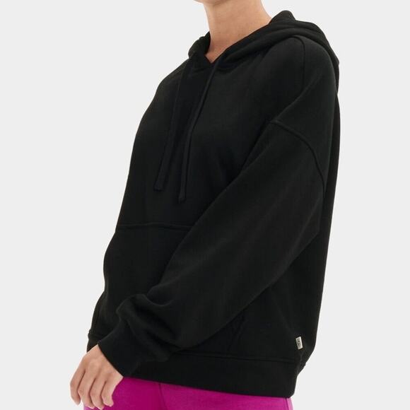 UGG Kes Pullover Double Fleece Hoodie Sweatshirt Drawstring Black NWT Size S - Picture 1 of 7